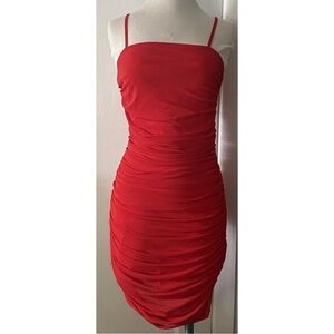 SHEIN Red Ruched Bodycon Mini Dress ~ sz Small (4)